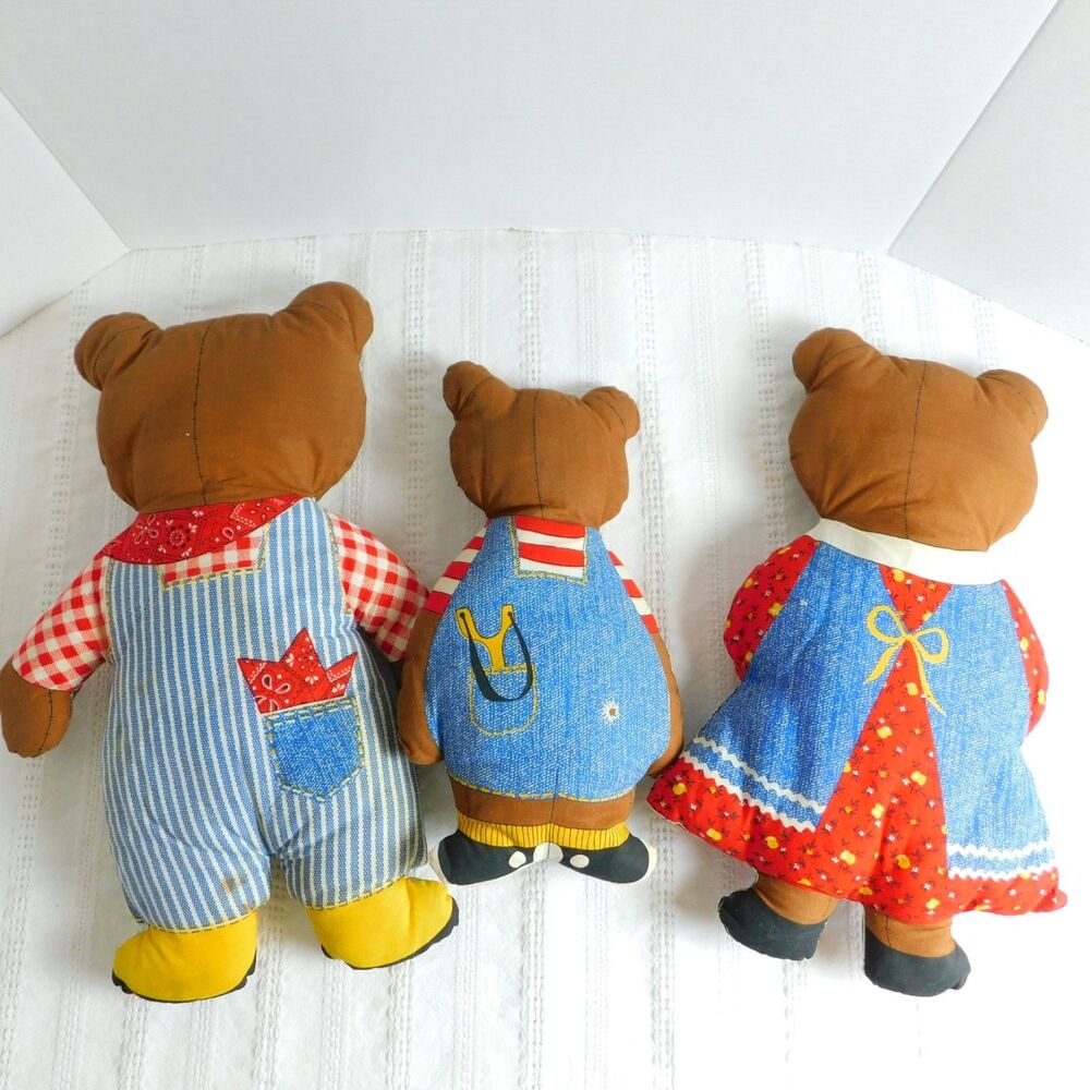 Bear Family Pillow Stuffed Plush Lot of 3, Cut & Sew Fabric 1970 Mr Mrs Vintage - Picture 2 of 14